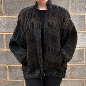 Vintage ADS Ruffled Black Zip‎ Up Jacket Windbreaker 80s Retro Gold Specs